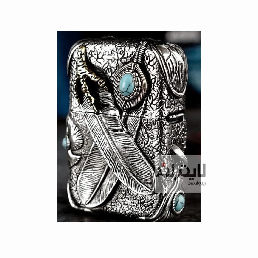 فندک زیپو مدل Tibetan Silver Sun Eagle Feather Turquoise — تصویر ۲