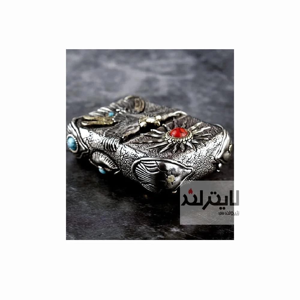 فندک زیپو مدل Tibetan Silver Sun Eagle Feather Turquoise — تصویر ۳