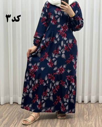 پیراهن نخی گلدار رنگبندی A7452 — تصویر ۳