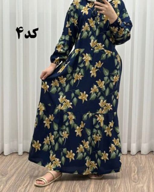 پیراهن نخی گلدار رنگبندی A7452 — تصویر ۲