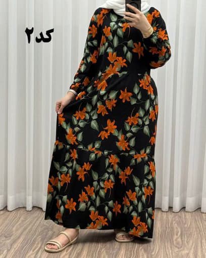 پیراهن نخی گلدار رنگبندی A7452 — تصویر ۴