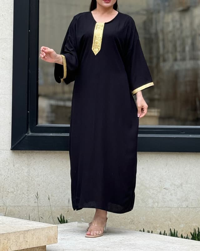 پیراهن نوارطلایی نخ ململ بیگ سایز 6933 — تصویر ۴