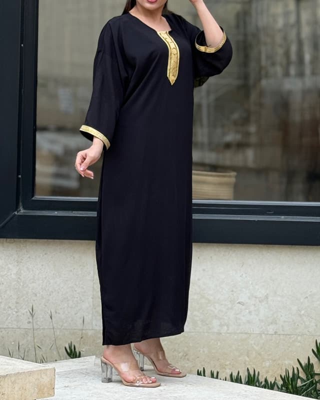 پیراهن نوارطلایی نخ ململ بیگ سایز 6933 — تصویر ۳