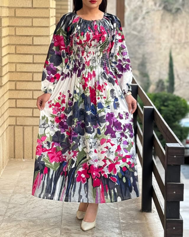 پیراهن کریشه هندی طرح آب رنگی M6125 — تصویر ۴