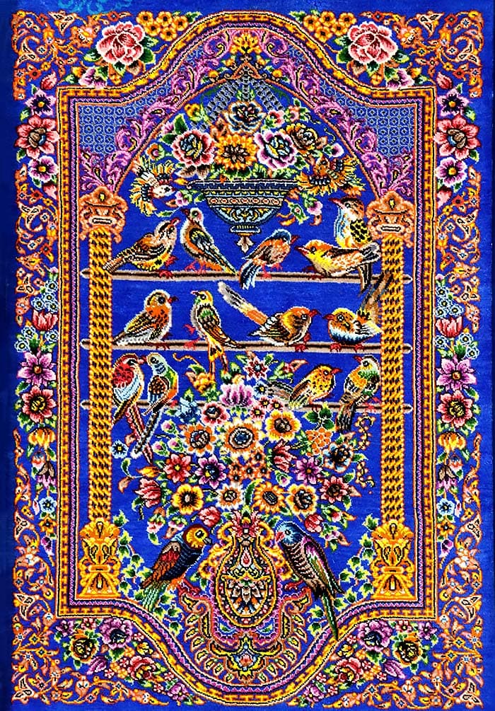 تابلو‌ فرش دستباف تمام ابریشم چهل طوطی — تصویر ۲