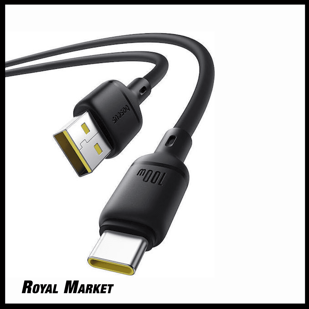 کابل شارژ سریع Type-C بیسوس Silky USB-A به Type-C توان 100 وات طول 2 متر