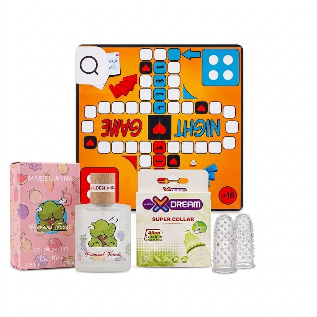 پکیج تنوع و فانتزی | کاندوم فضایی + بازی مارپله مخمل + عطر بیکینی MAIDEN ANNA+ کاندوم انگشتی — تصویر ۲