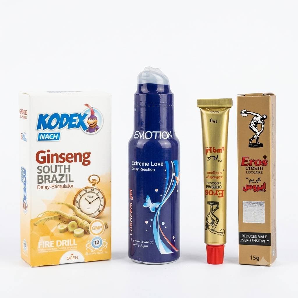 پکیج تاخیری حرفه‌ای | کرم تاخیری ایروس 15g + ژل تاخیری ایموشن آبی + کاندوم کدکس جینسینگ — تصویر ۲