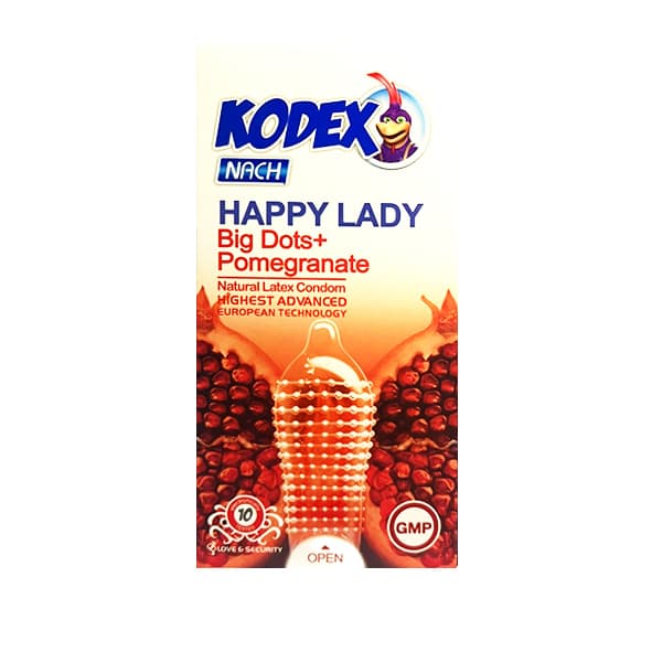 کاندوم Happy Lady کدکس Kodex | خاردار درشت گرمکننده | رایحه انار | بسته ۱۰ عددی