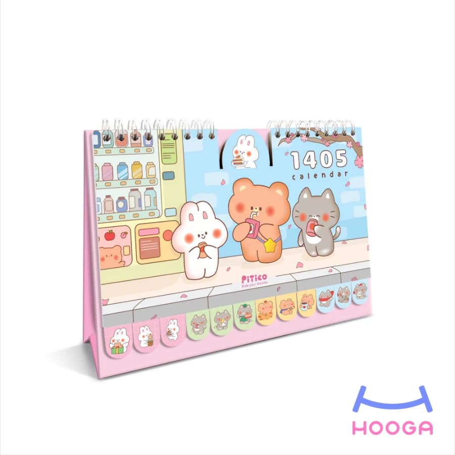 تقویم رومیزی بزرگ 1405 طرح خرس و خرگوش و گربه