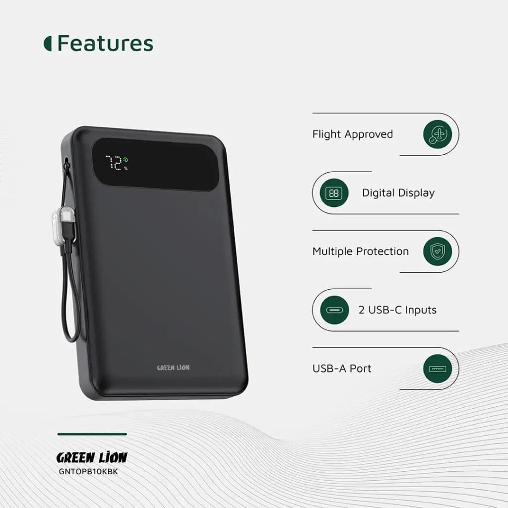 پاور بانک گرین لاین تولدو toledo 10000 میلی آمپر ساعت PD 20W – مشکی — تصویر ۴