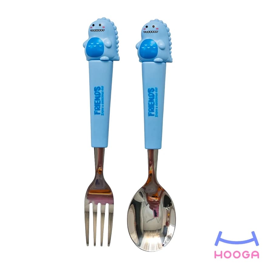 قاشق و چنگال طرح دایناسور آبی