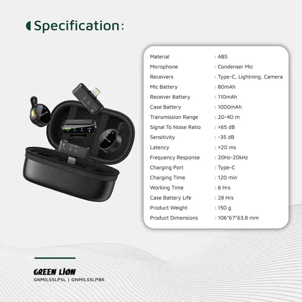 میکروفون بی‌سیم سه‌کاره Green Lion GM-85X – مشكی — تصویر ۱۲