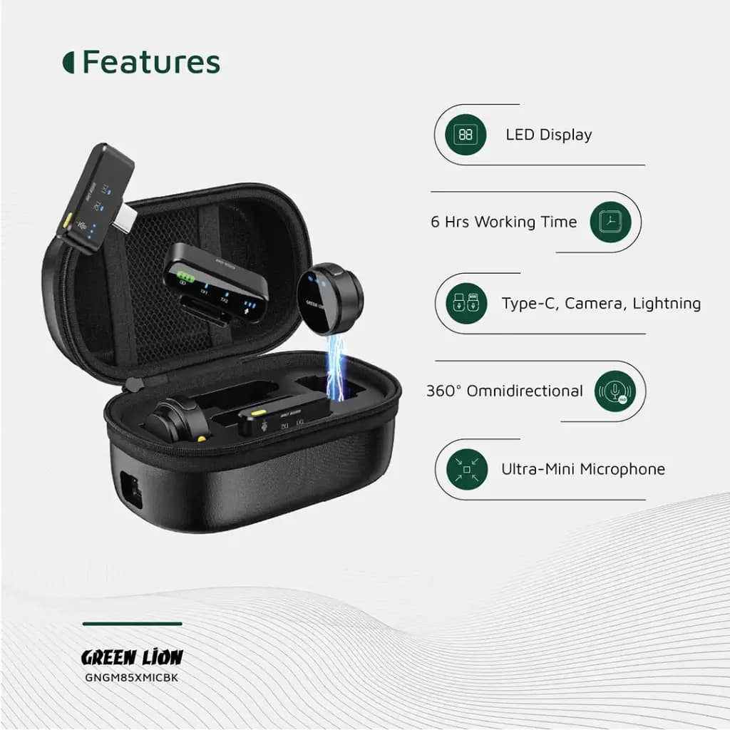 میکروفون بی‌سیم سه‌کاره Green Lion GM-85X – مشكی — تصویر ۲