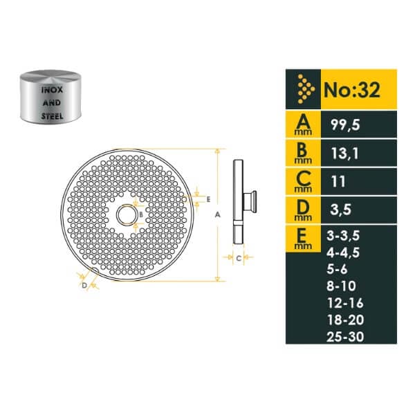 پنجره (شبکه) چرخ گوشت سایز 32 نمره 6 برند دوغان چیفتل اصل ترکیه – Dogan ciftel 32 No 6 mm — تصویر ۸