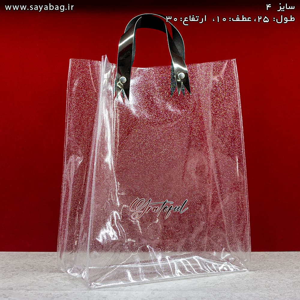 ساک دستی طلقی اکلیلی نقره ای سایز 4 (رنگ دسته: پلاتینی براق)