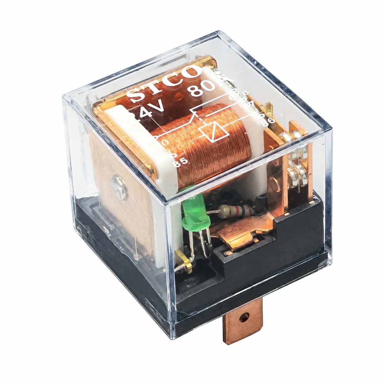 رله پنج فیش شیشه ای آفتامات80 آمپر DC 24V مدل STCO اصلی — تصویر ۴