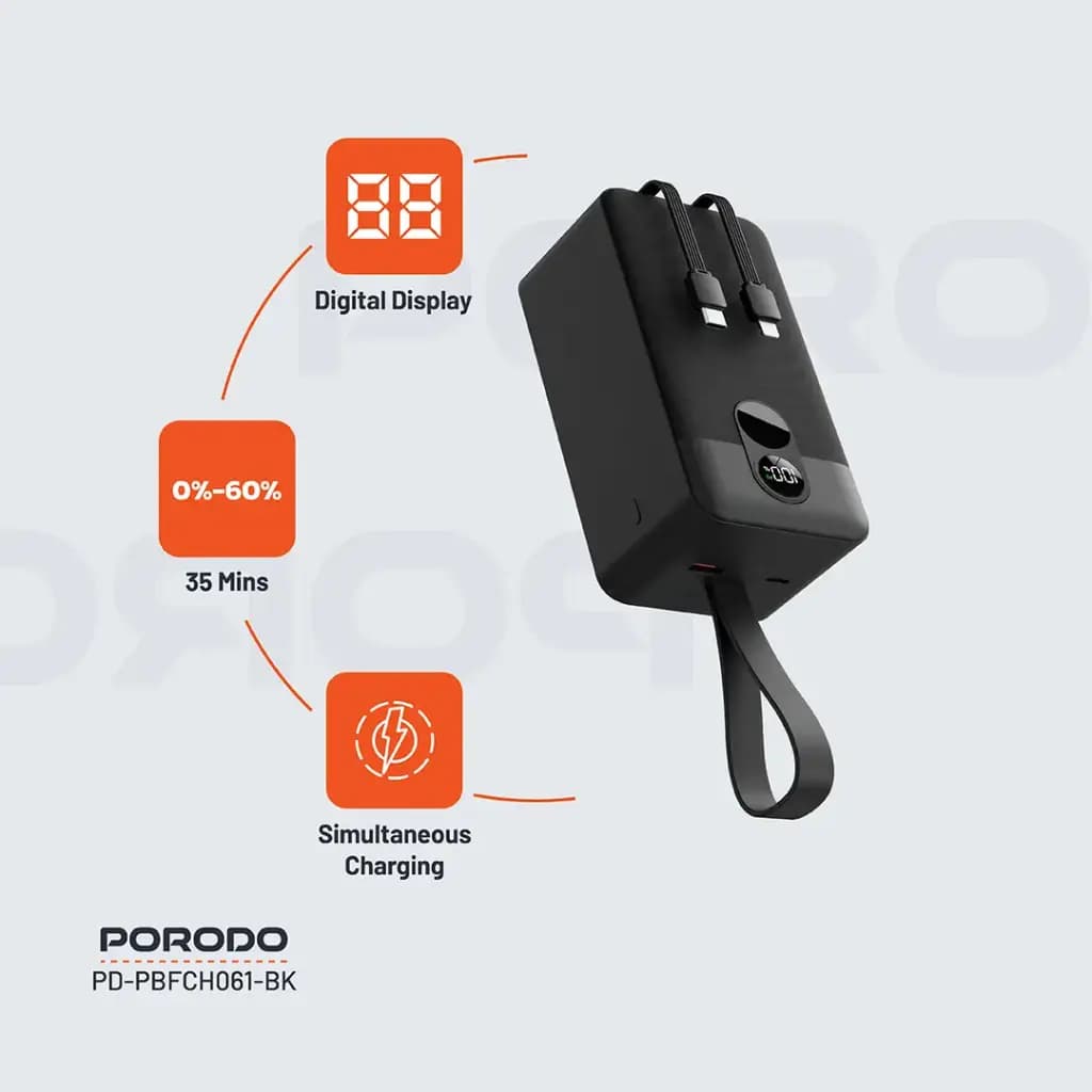 پاوربانک پرودو مدل Porodo 50000mAh Integrated Cables — تصویر ۷