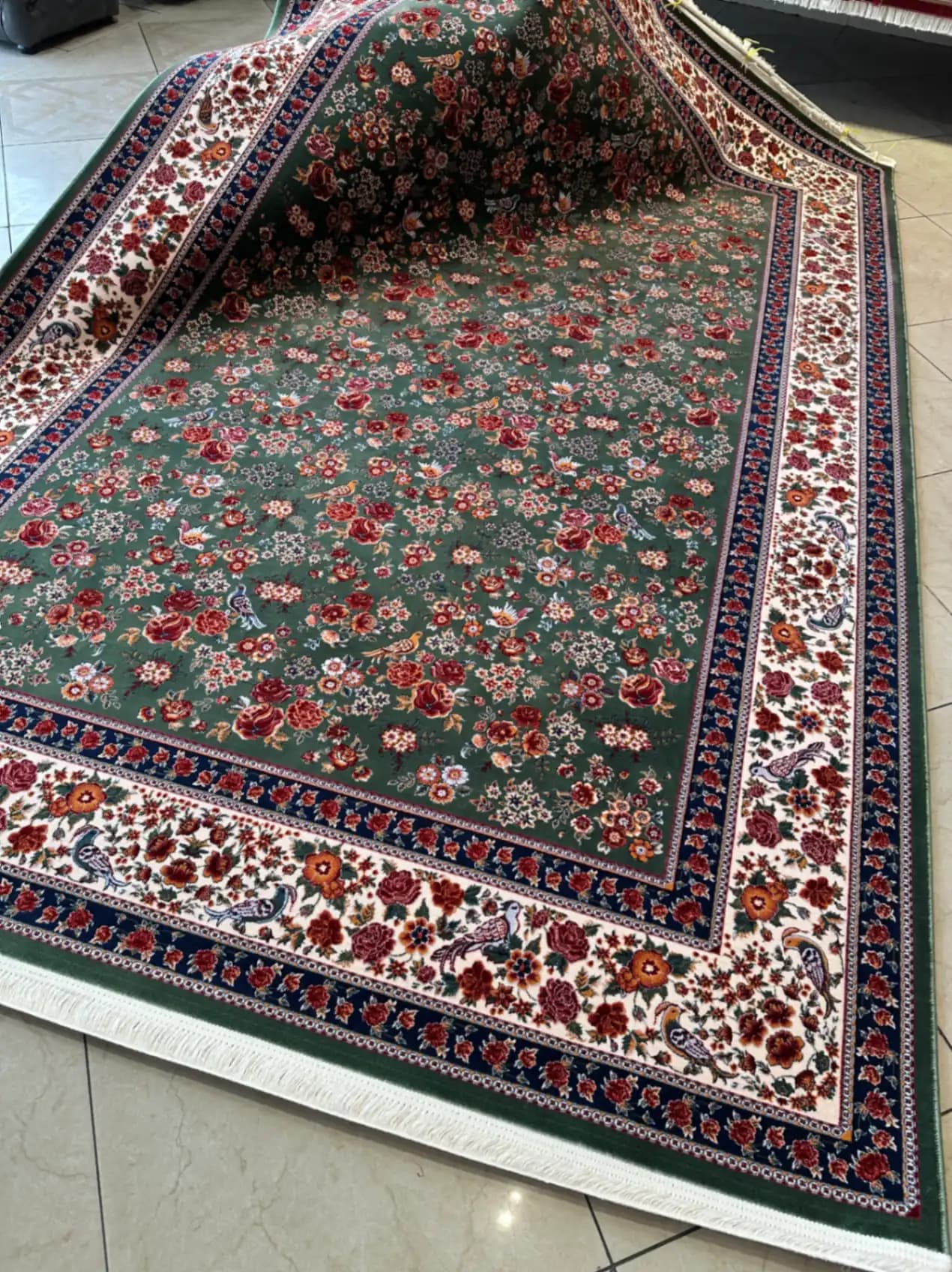 فرش تهران طرح باغ گل سبز کد sl — تصویر ۵
