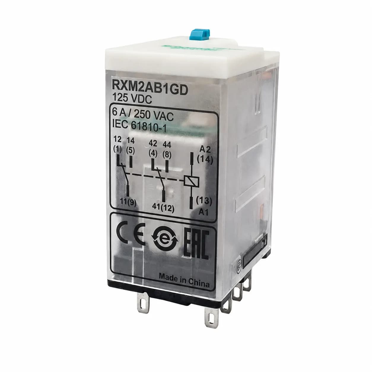 رله اشنایدر شیشه ای 8 پایه 6 آمپر 125 ولت Schneider Relay RXM2AB1GD DC — تصویر ۵