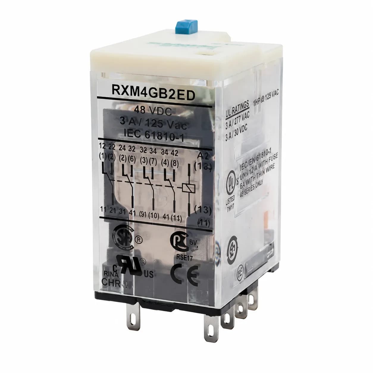 رله اشنایدر شیشه ای 14 پایه 3 آمپر 48 ولت Schneider Relay RXM4GB2ED DC — تصویر ۵