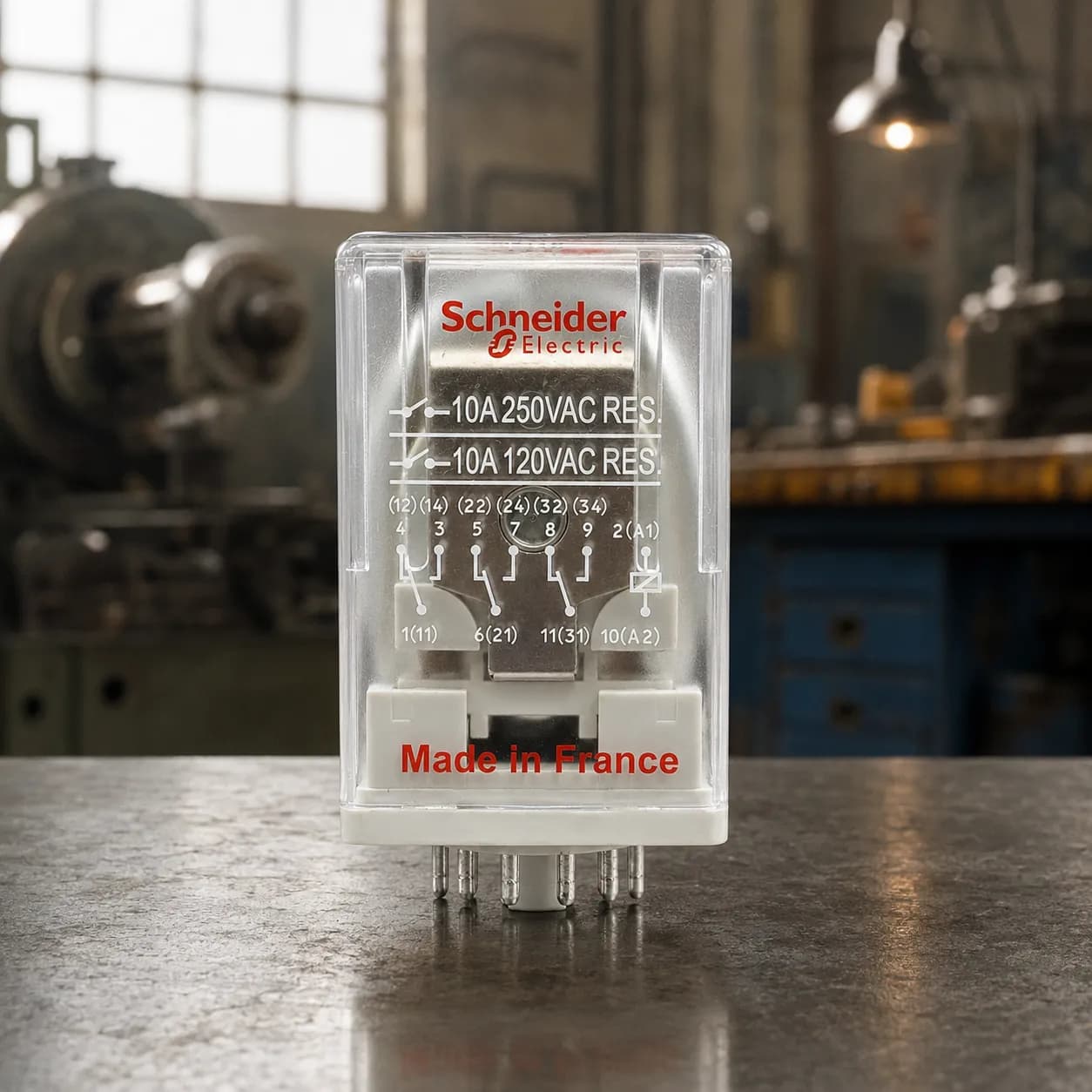 رله اشنایدر شیشه ای 11 پایه گرد 10 آمپر 250 ولت Schneider Relay — تصویر ۸