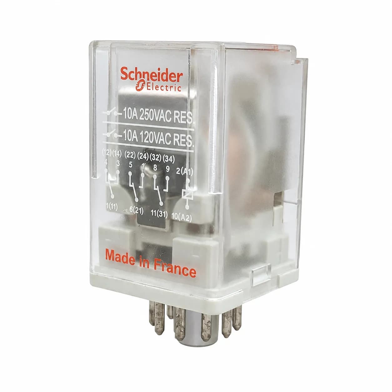 رله اشنایدر شیشه ای 11 پایه گرد 10 آمپر 250 ولت Schneider Relay — تصویر ۵