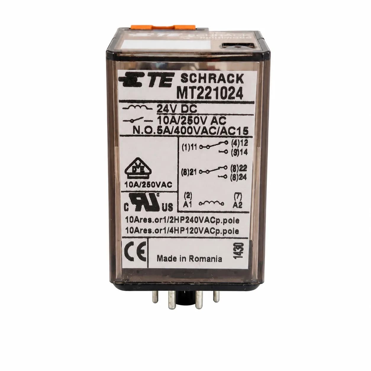 رله شراک شیشه ای 8 پایه گرد 10 آمپر 24 ولت Schrack Relay MT221024 DC — تصویر ۷