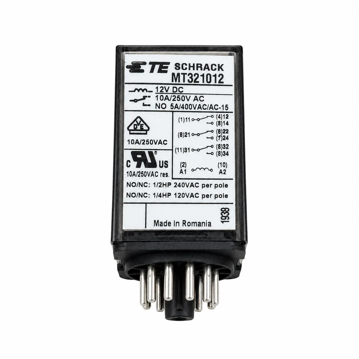 رله شراک شیشه ای 8 پایه گرد 10 آمپر 220 ولت Schrack Relay MT321012 — تصویر ۱۲