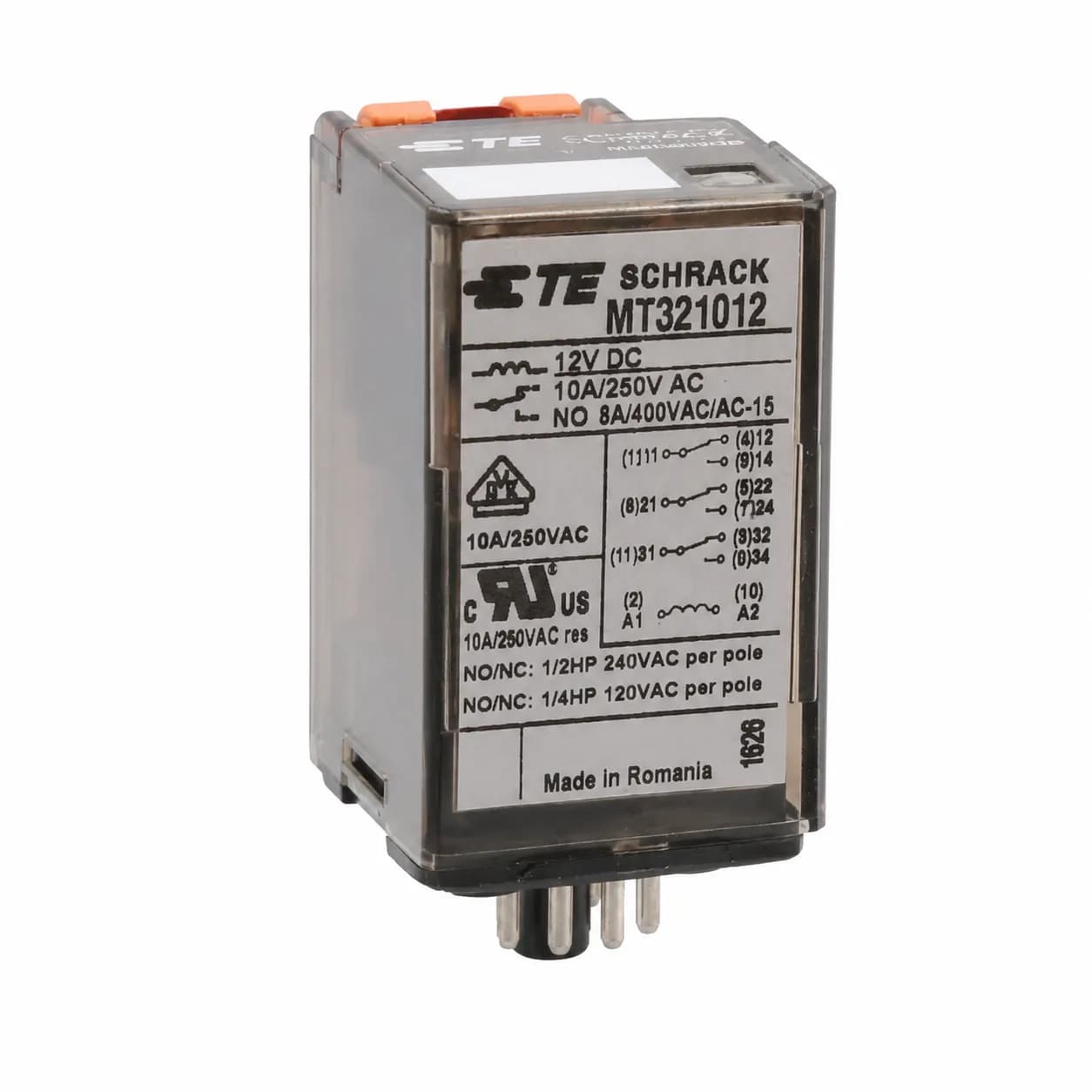 رله شراک شیشه ای 8 پایه گرد 10 آمپر 220 ولت Schrack Relay MT321012
