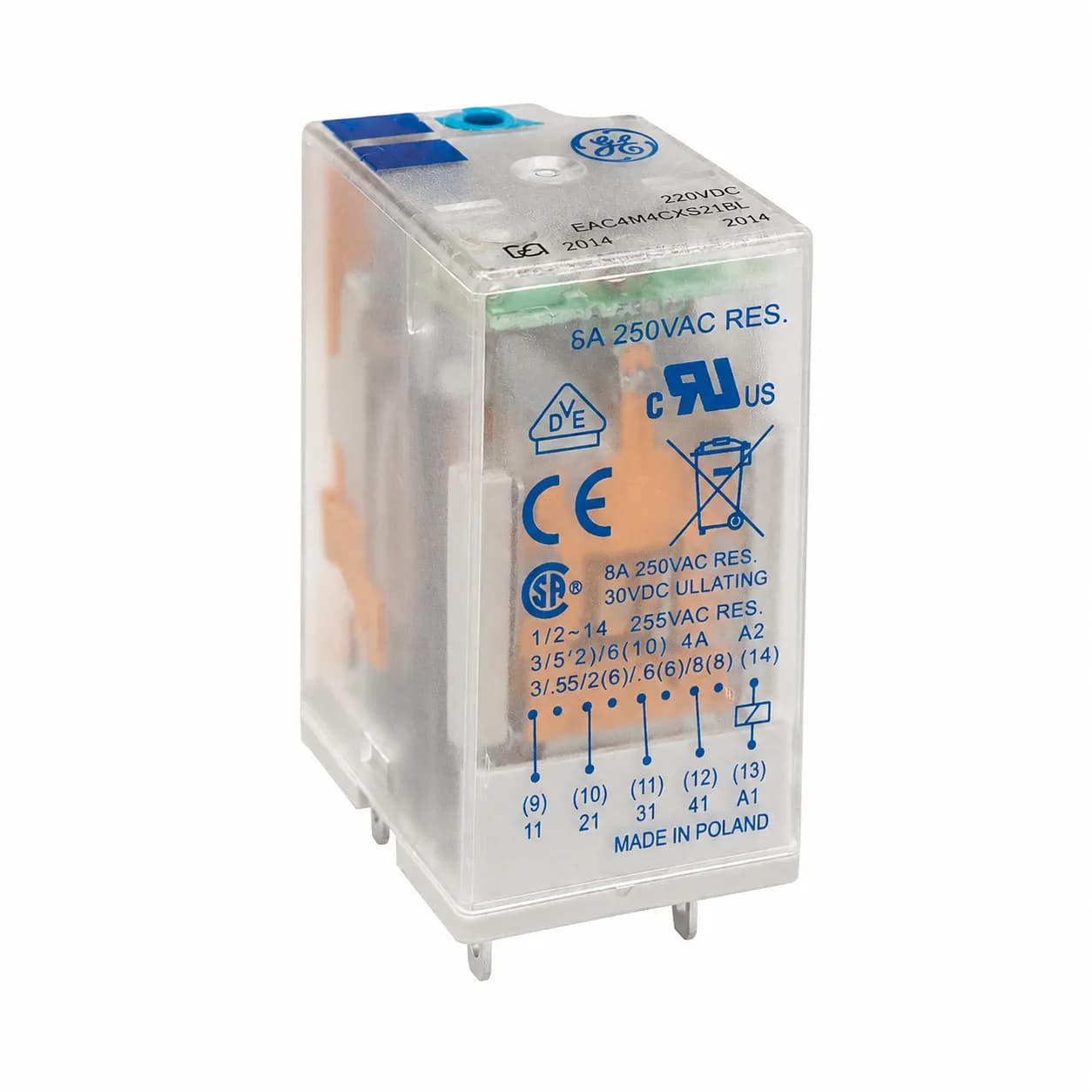 رله جنرال شیشه ای 14 پایه 6 آمپر 220 ولت General Relay RRCM40CML