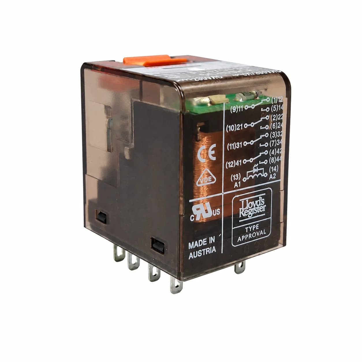 رله شراک شیشه‌ای 14 پایه 230 ولت 6 آمپر Relay Schrack PT570T30