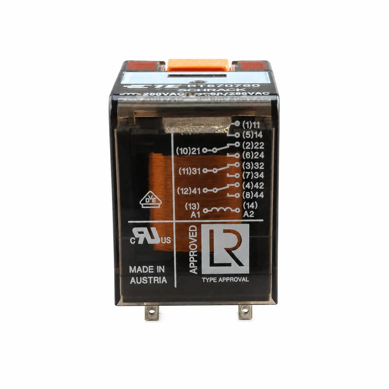 رله شراک شیشه‌ای 14 پایه 230 ولت 6 آمپر Relay Schrack PT570730 — تصویر ۲