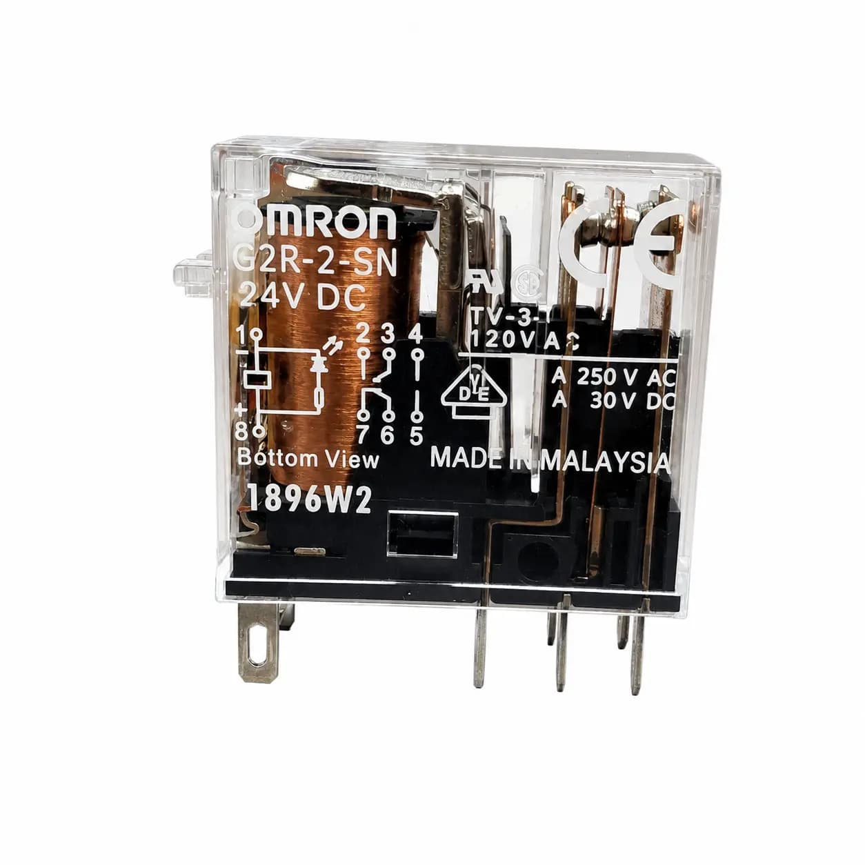 رله امرون شیشه‌ای 8 پایه 24 ولت DC 5 آمپر Omron G2R-2-SN