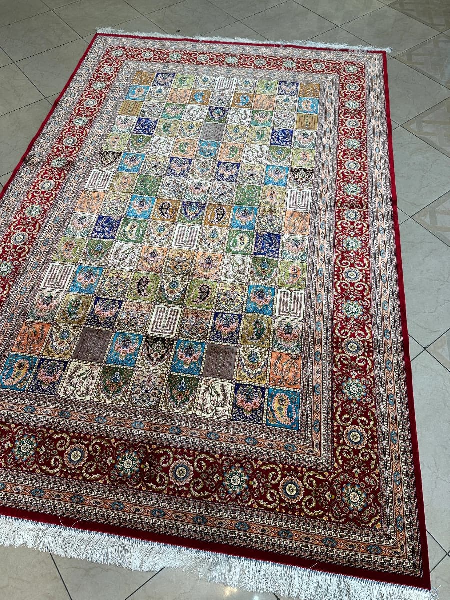 فرش ابریشم طرح خشتی کد6678 — تصویر ۳