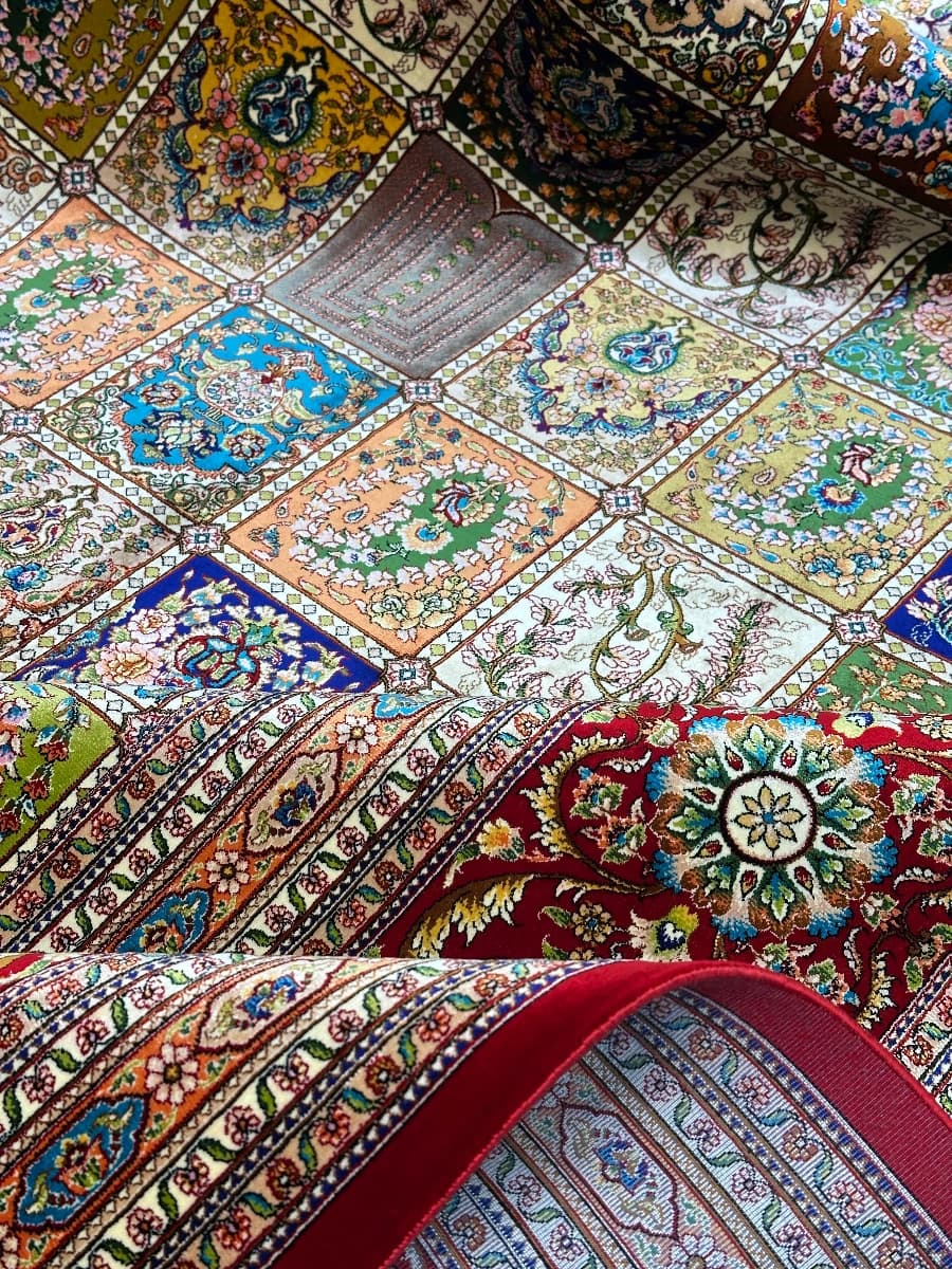 فرش ابریشم طرح خشتی کد6678 — تصویر ۷