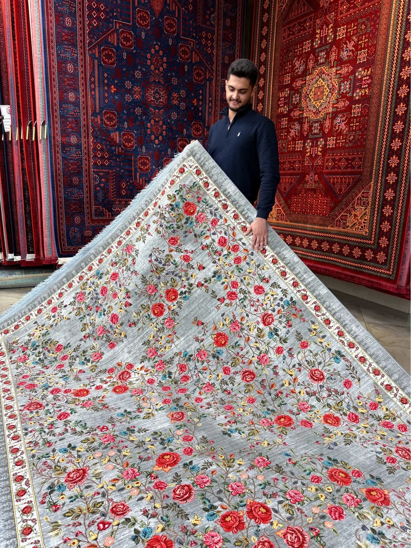 فرش vip نقشه گل بهار طوسی کد1155 — تصویر ۶