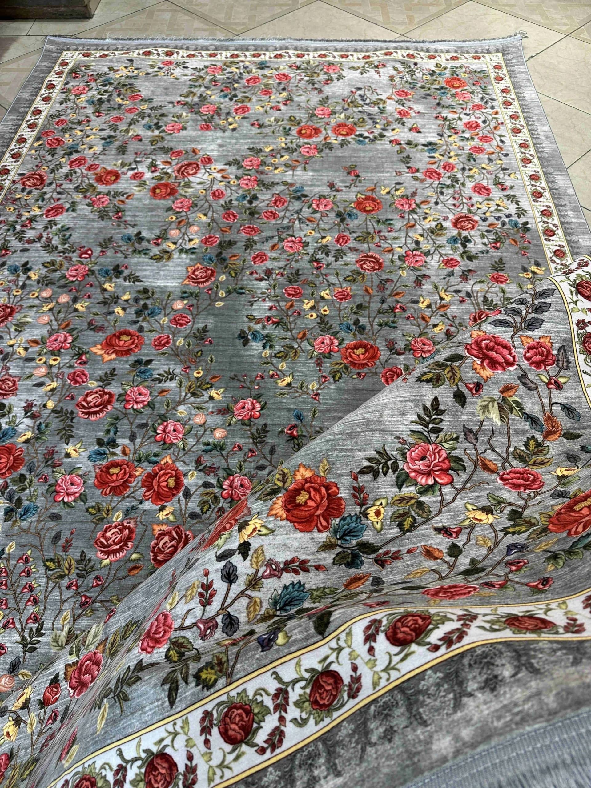 فرش vip نقشه گل بهار طوسی کد1155 — تصویر ۵