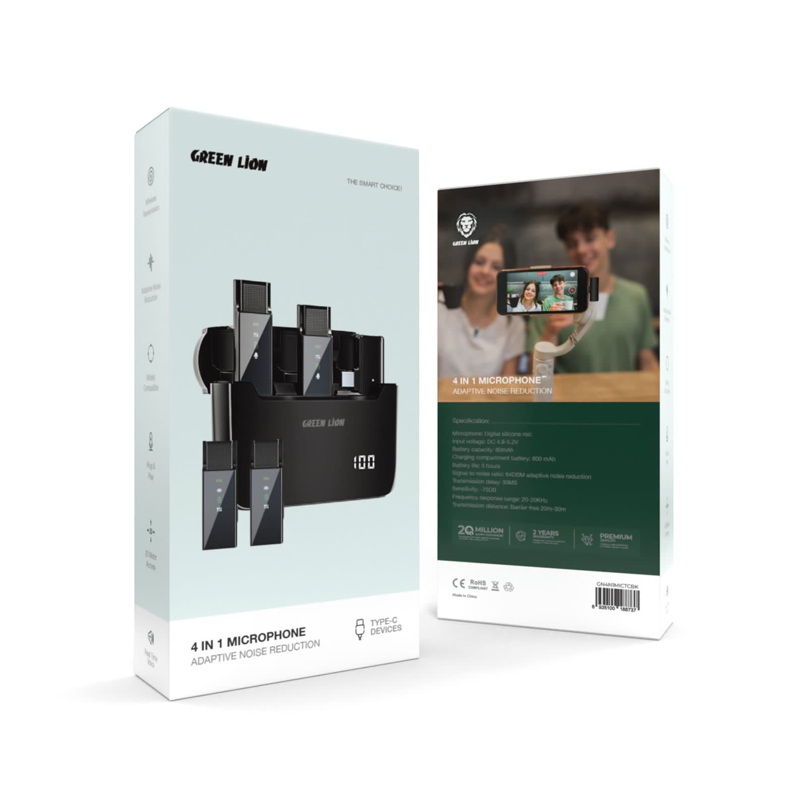 میکروفن بی سیم گرین لاین مدل 4 در 1 4Green Lion 4 in 1 Microphone Adaptive Noise Reduction — تصویر ۲