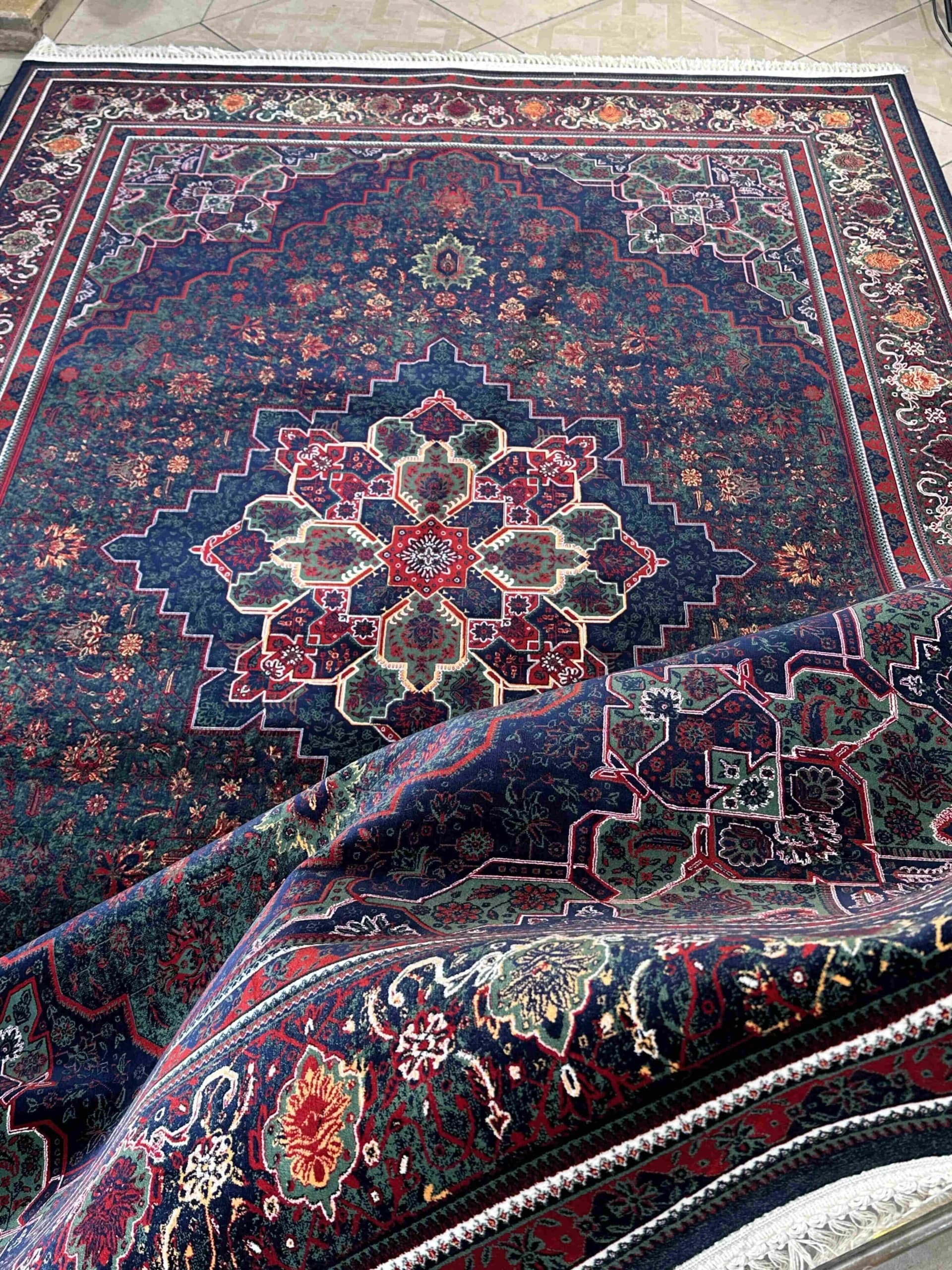 فرش طرح هریس سرمه ای سبز کدsg — تصویر ۵