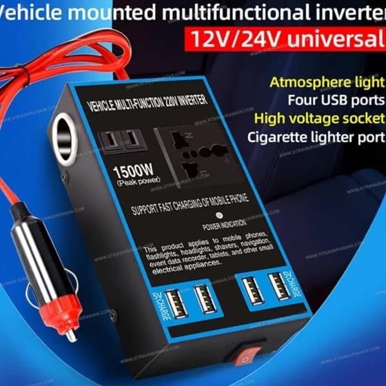 مبدل برق 12 ولت به 220 ولت 1500 وات فندکی مدل MULTI-FUNCTION — تصویر ۱۱