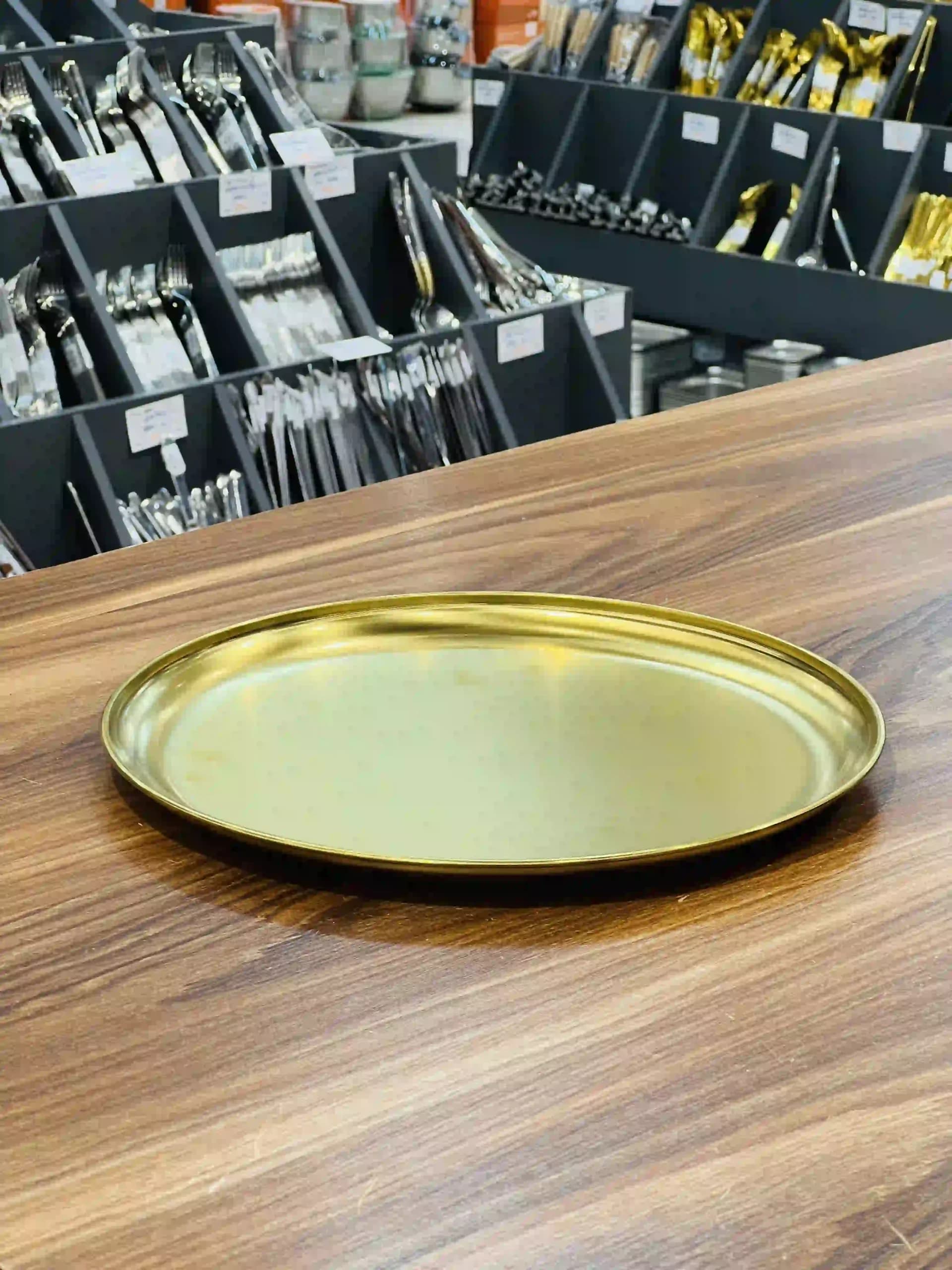 سینی گرد استیل طلایی سایز 30 2584-3 — تصویر ۵