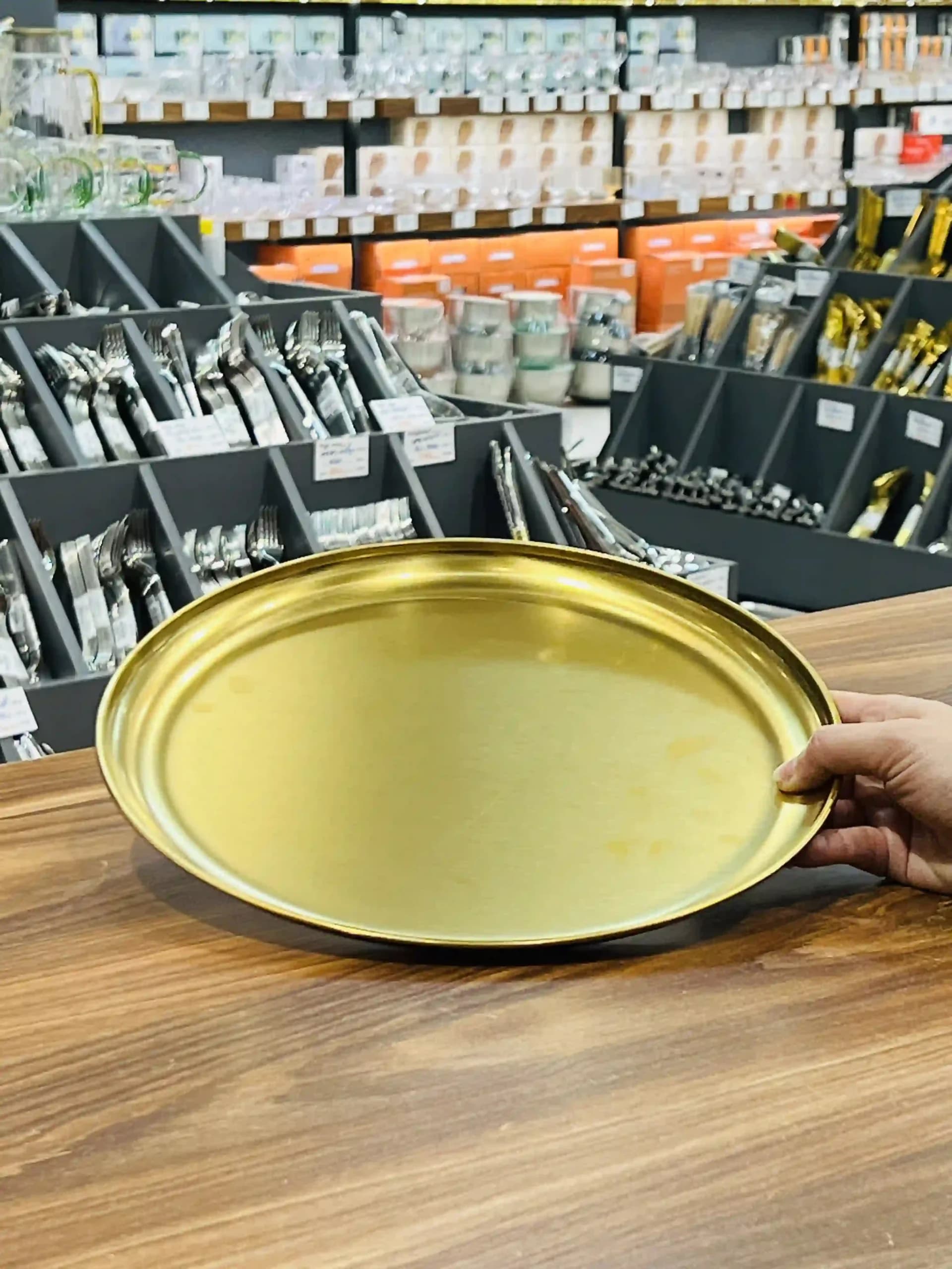 سینی گرد استیل طلایی سایز 30 2584-3 — تصویر ۴