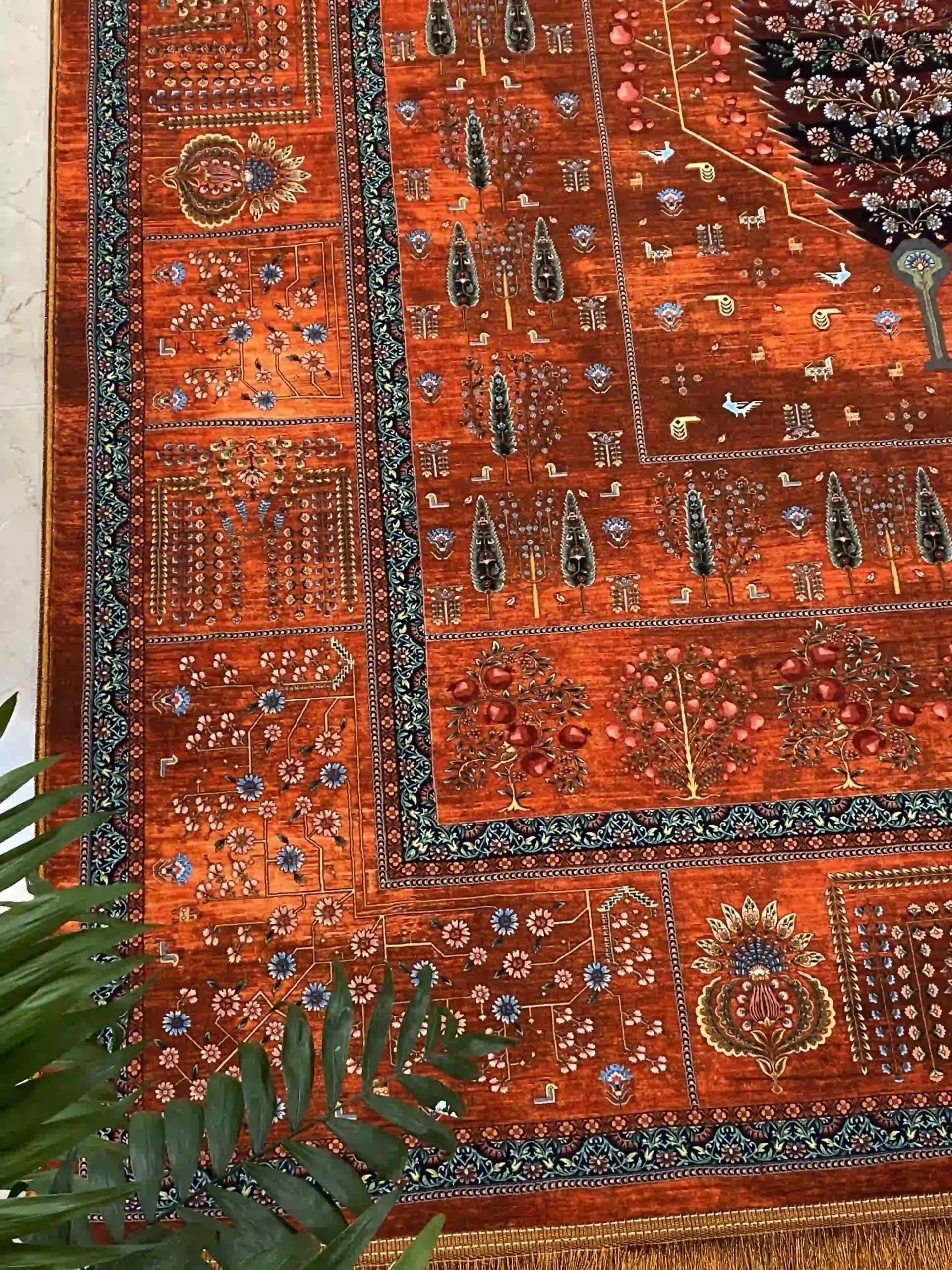 فرش vip درخت زندگی نارنجی کد5010 — تصویر ۳