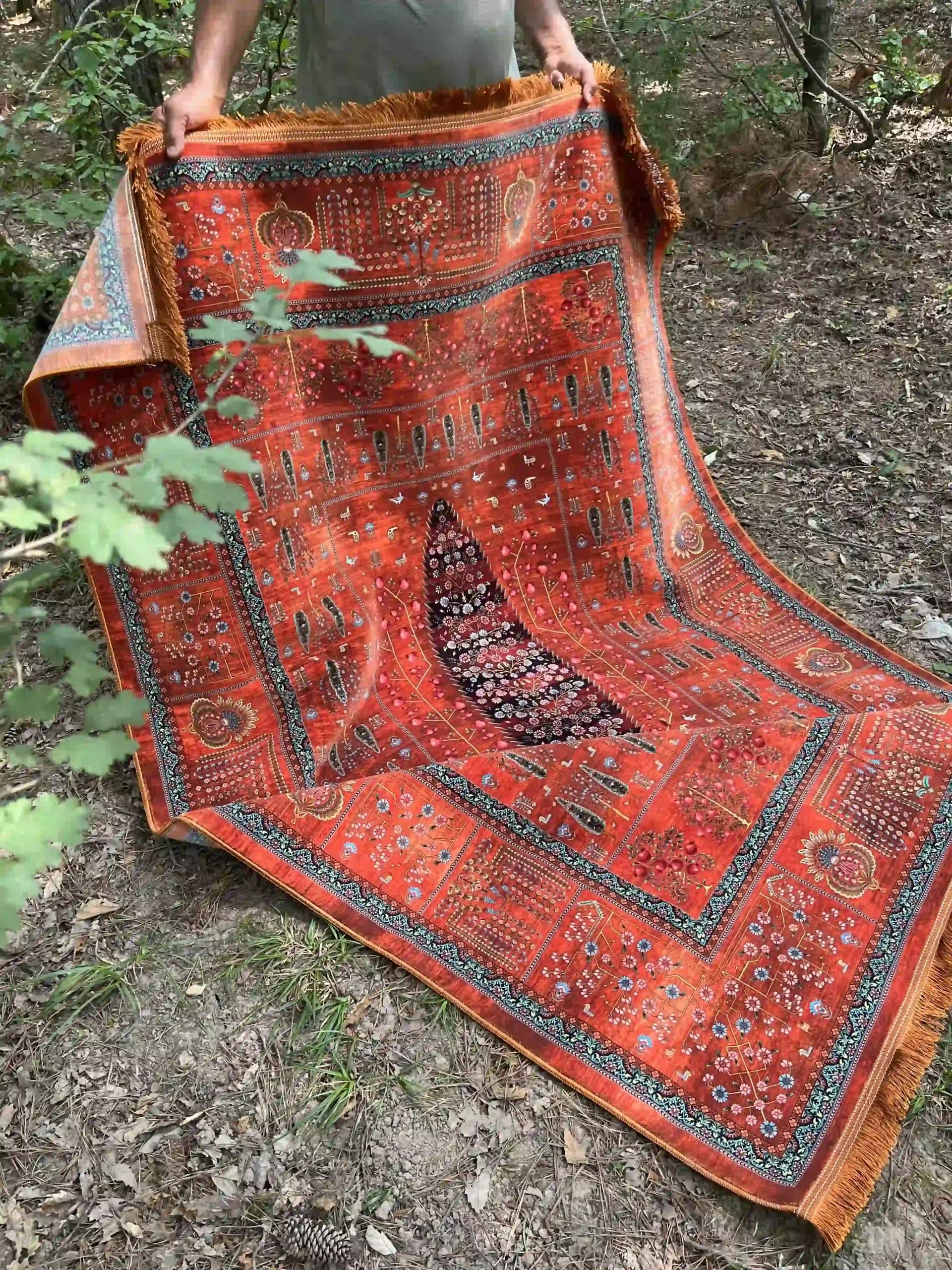 فرش vip درخت زندگی نارنجی کد5010 — تصویر ۴