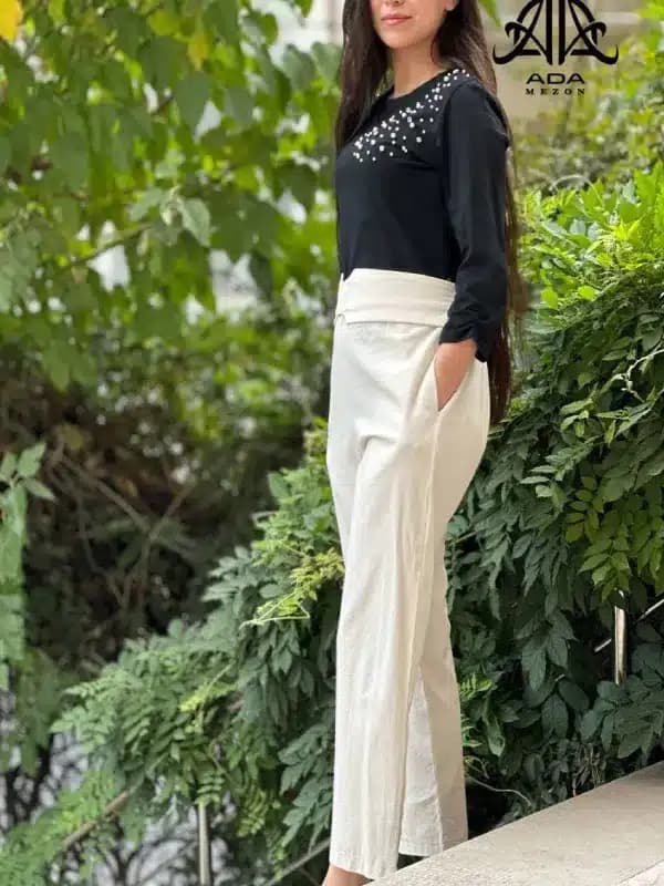 شلوار لینن زنانه کمردار ترک