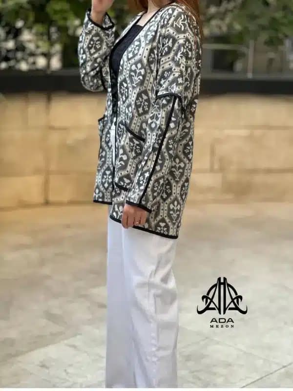 کت لینن طرحدار بدون دکمه — تصویر ۶