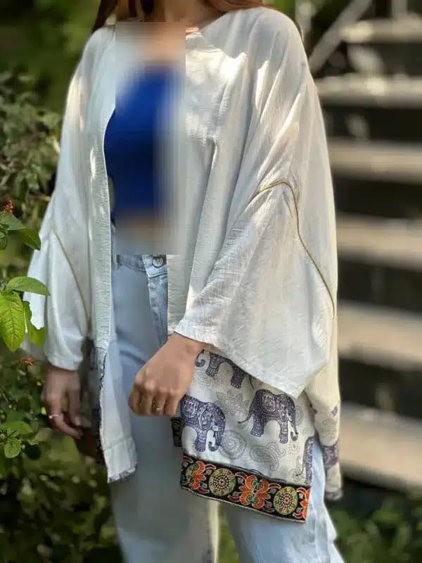 شومیز لینن سفید ترک — تصویر ۵
