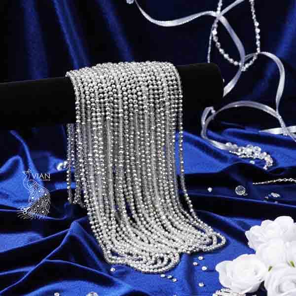 مهره کریستال سایز 6 نقره ای براق ( 10 بندی ) — تصویر ۲