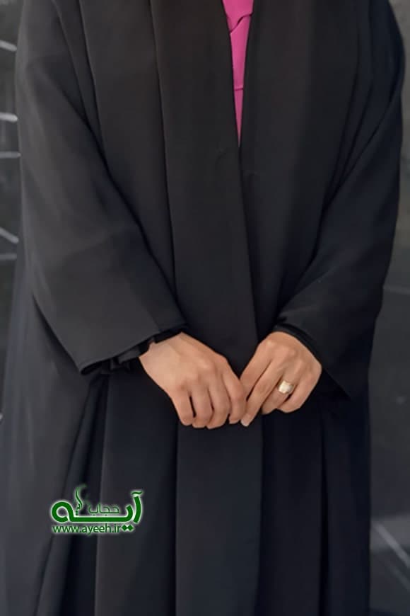 چادر دانشجویی پارچه حریر اسود-بدون زیپ — تصویر ۲